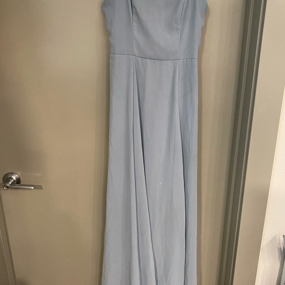 David’s Bridal Dusty Blue Strapless Gown for Weddings